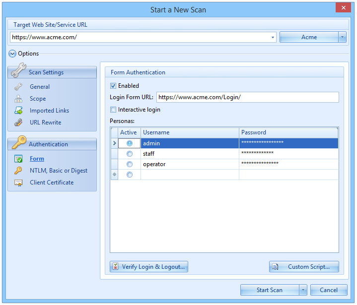 In the form authentication configuration you can specify multiple users which have different roles