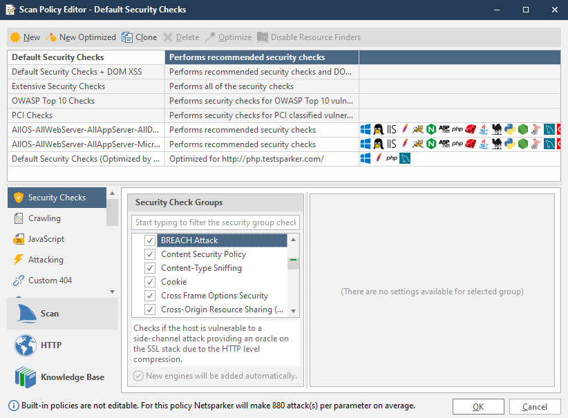 In Invicti Standard, the BREACH Attack security check is enabled by default. It can be disabled and requires no additional settings.