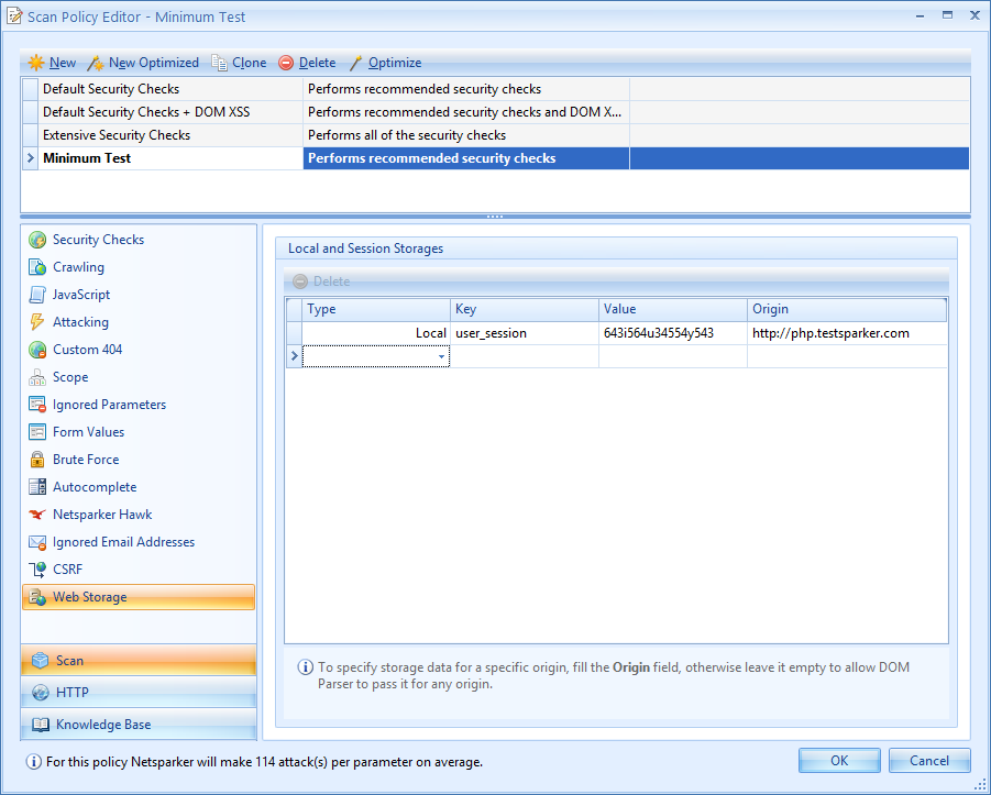 Configuring Web Storage Data (Local/Session) for a Website