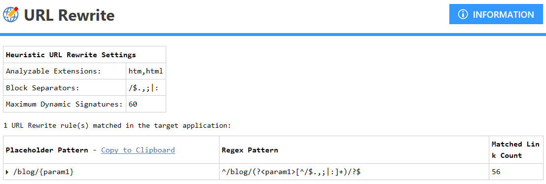 Scan results with heuristic URL rewriting