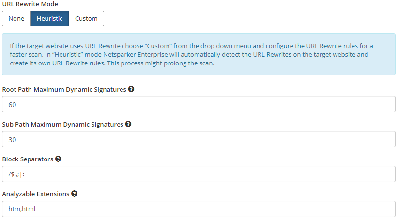 Selecting the URL rewrite mode in Netsparker