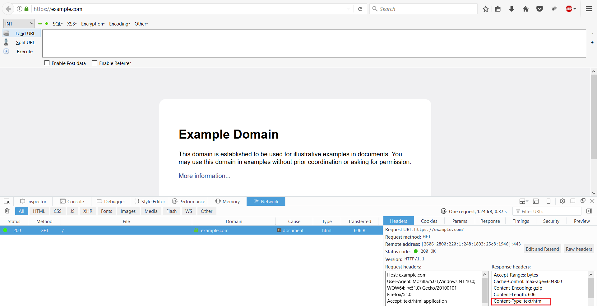 The MIME type in the HTTP header instructing the browser that the data it is receiving is HTML.