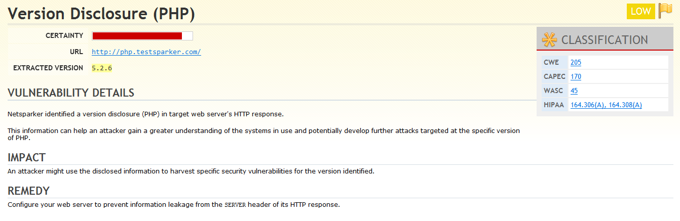 Netsparker identifies an outdated installation of PHP on the target server