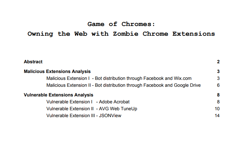 First slide/page of our favorite talks in DEF CON 25/Black Hat USA - Game of Chromes by Tomer Cohen