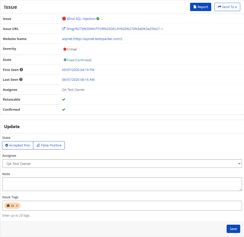 Assigning an issue to another user in Invicti Enterprise