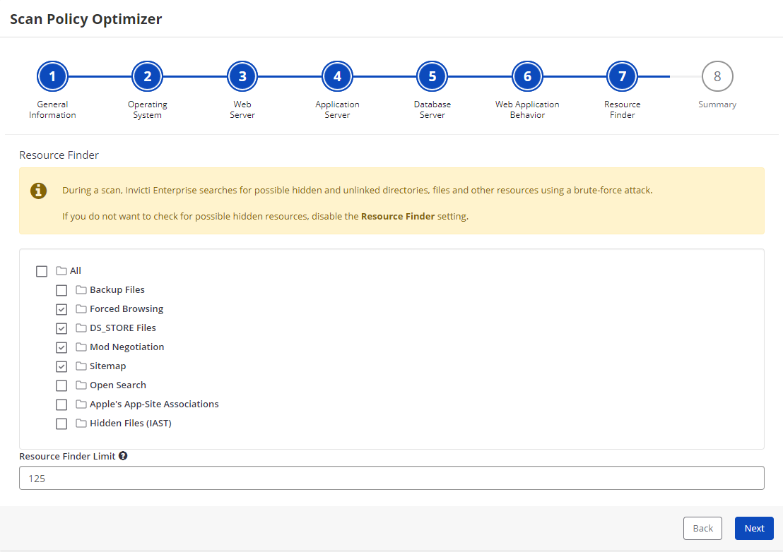 Invicti Enterprise Scan Policy Optimizer - Resource Finder Step