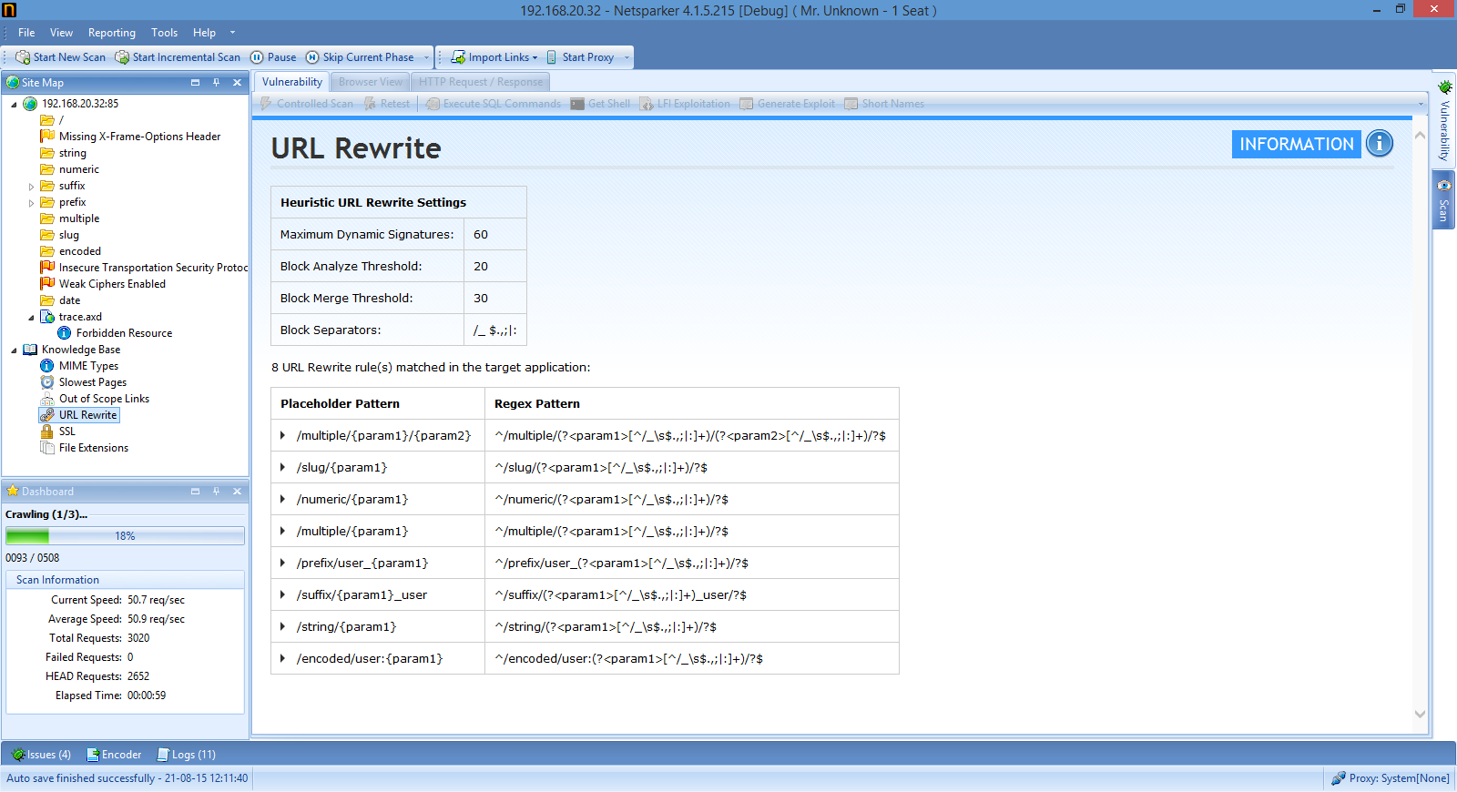 Automatically configured URL rewrite rules in Netsparker Desktop