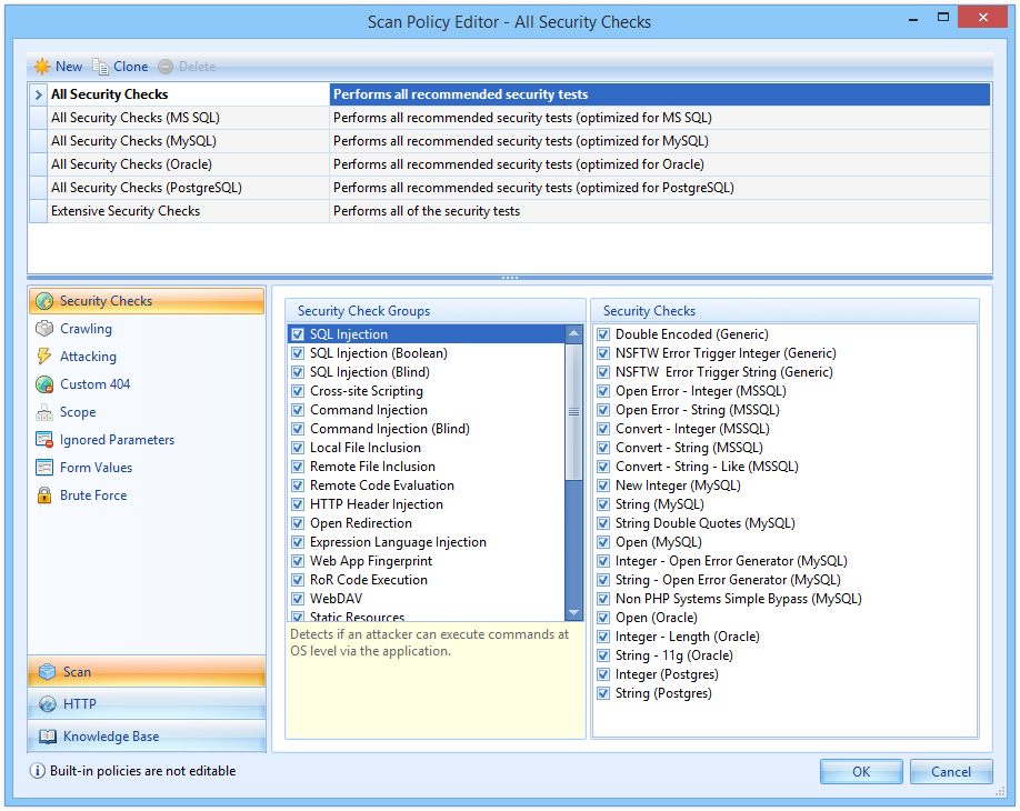 Netsparker Scan Policy Editor with Scan Settings