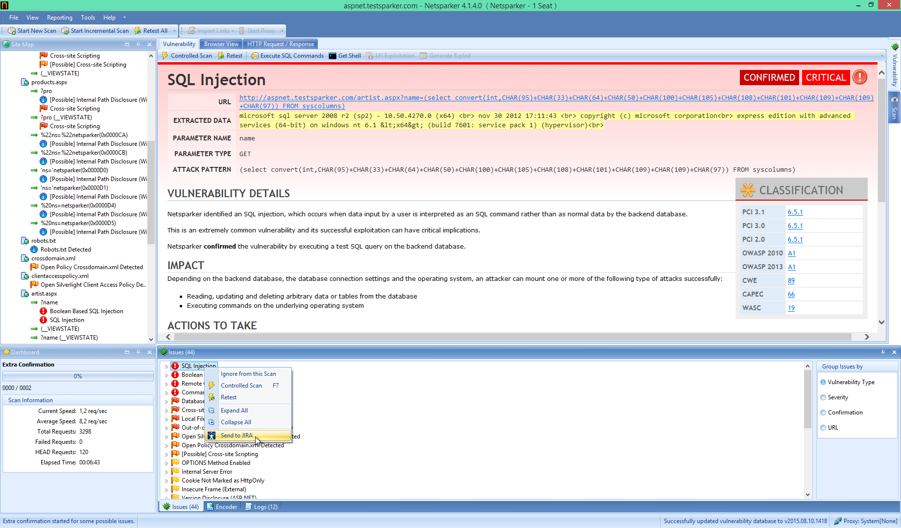 Export identified web vulnerabilities to JIRA, Github and other bug tracking and source control systems